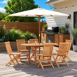 7-Piece Brown Teak Wood Set – Outdoor Dining Made Easy