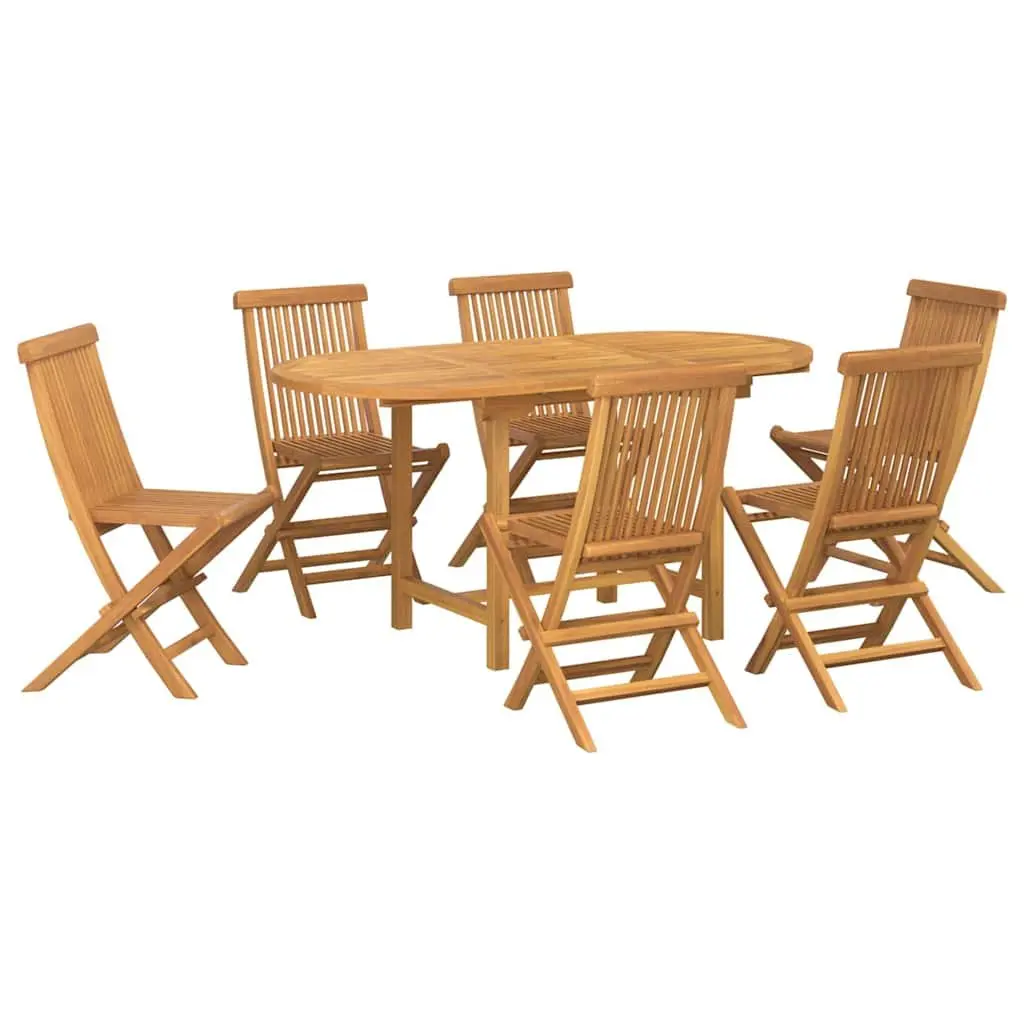 Garden Dining Set 7 Pieces Brown Teak Wood Outdoor Table Chairs
