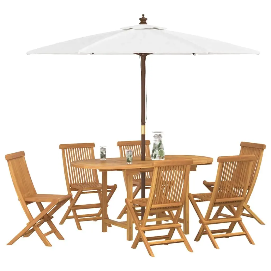 Garden Dining Set 7 Pieces Brown Teak Wood Outdoor Table Chairs