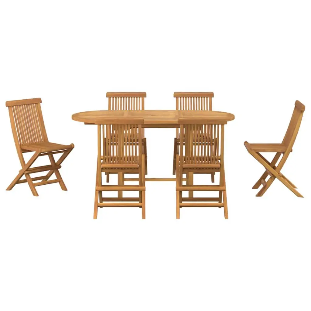 Garden Dining Set 7 Pieces Brown Teak Wood Outdoor Table Chairs