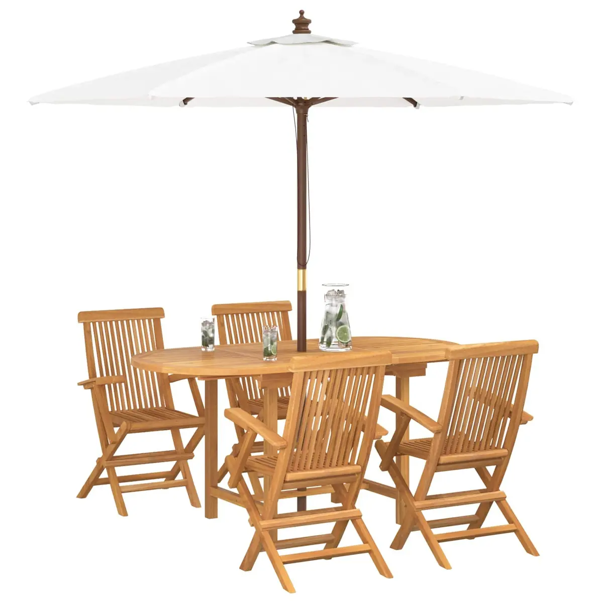 Garden Dining Set 5 Piece Outdoor Table Chair Teak Wood Brown