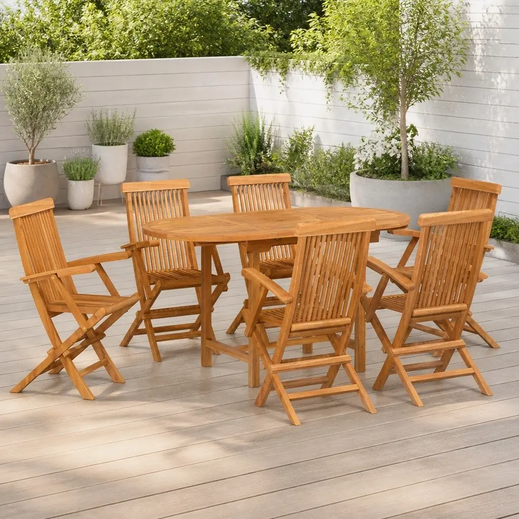 7-Piece Dining Set in Solid Teak Wood