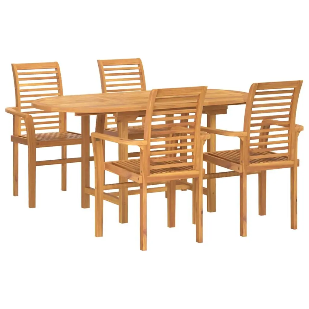 Garden Dining Set 5 Piece Teak Wood Outdoor Table Chairs Brown Modern