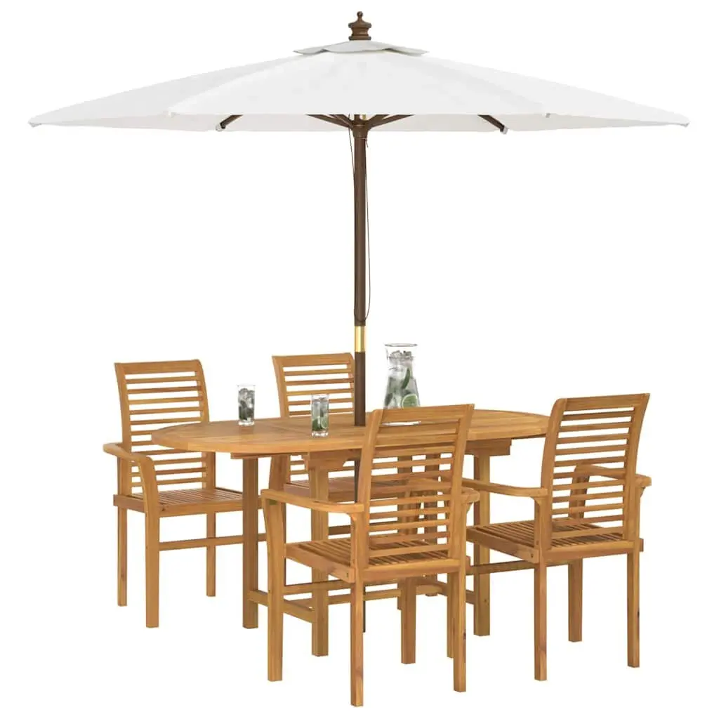 Garden Dining Set 5 Piece Teak Wood Outdoor Table Chairs Brown Modern