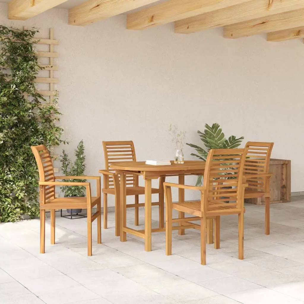 Garden Dining Set 5 Piece Teak Wood Outdoor Table Chairs Brown Modern