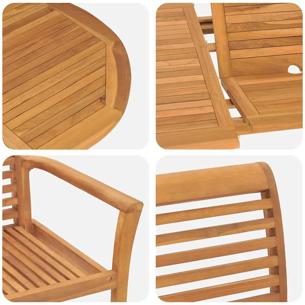 Garden Dining Set 5 Piece Teak Wood Outdoor Table Chairs Brown Modern