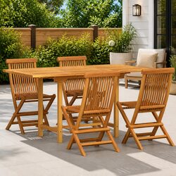 Practical 5-Piece Teak Wood Dining Set for Any Space