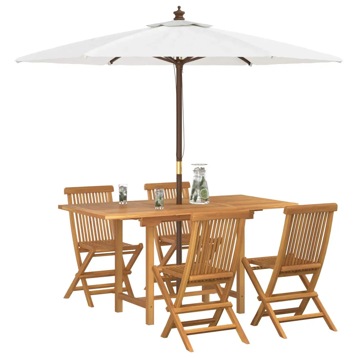 Garden Dining Set 5 Pieces Brown Teak Wood Outdoor Table Chairs Terrace