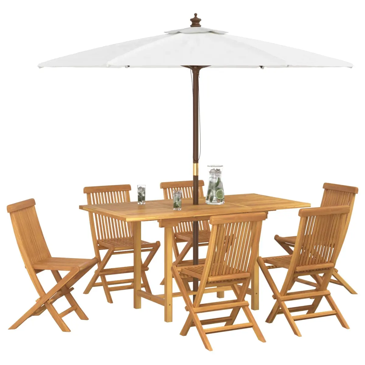 Garden Dining Set 7 Piece Outdoor Teak Wood Brown Furniture