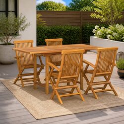 Durable 5-Piece Garden Dining Set in Solid Teak