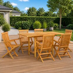 Warm and Inviting 7-Piece Brown Teak Dining Set