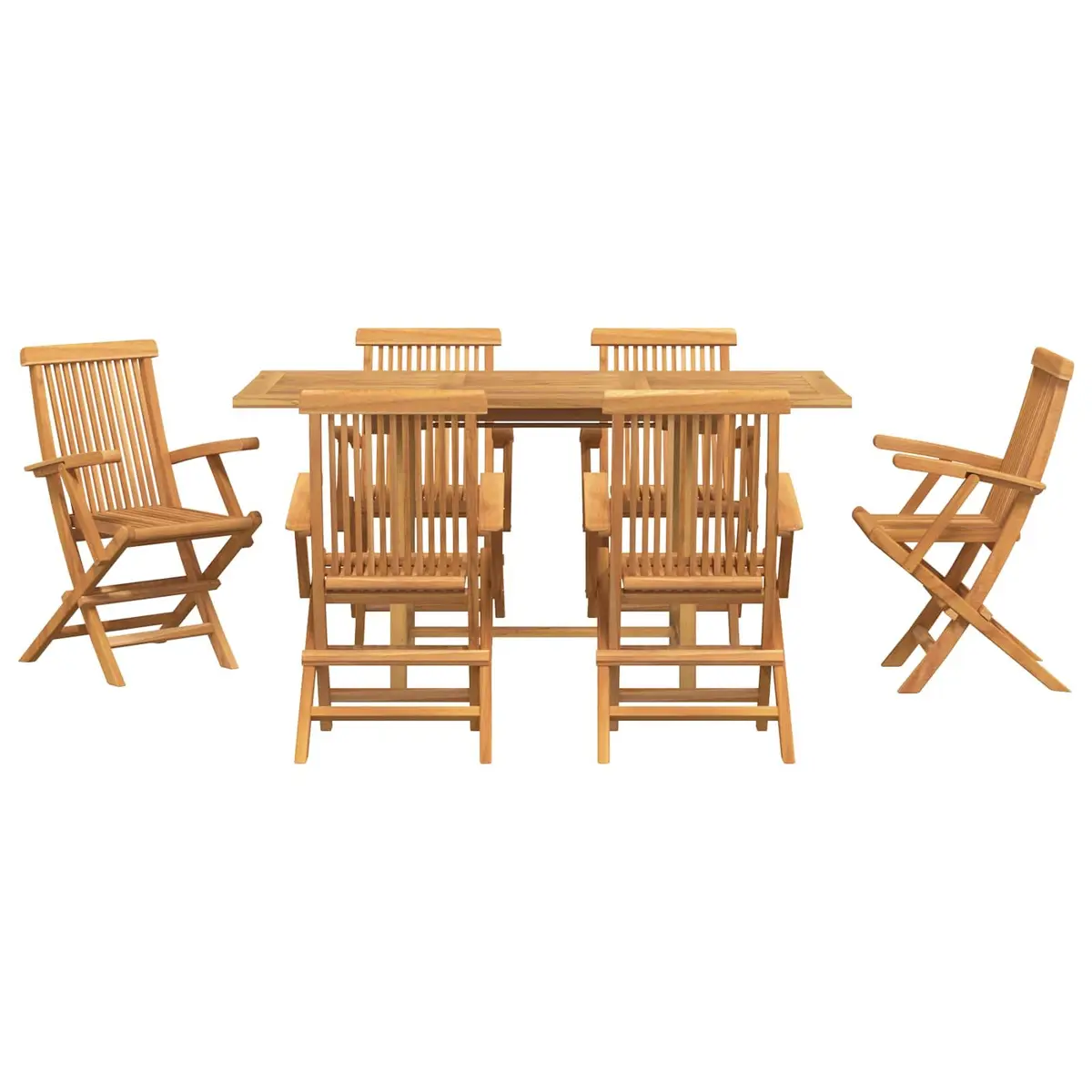 Garden Dining Set 7 Piece Brown Teak Wood Outdoor Table Chairs Patio Furniture