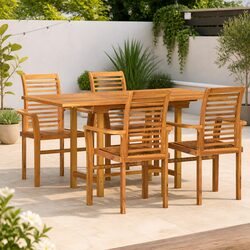 Durable Brown Teak Wood Dining Set - 5 Pieces for Outdoors
