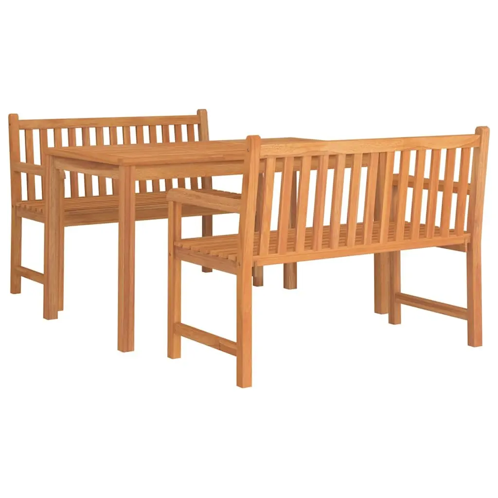 Garden Dining Set 3 Piece Outdoor Furniture Brown Solid Wood Table Benches