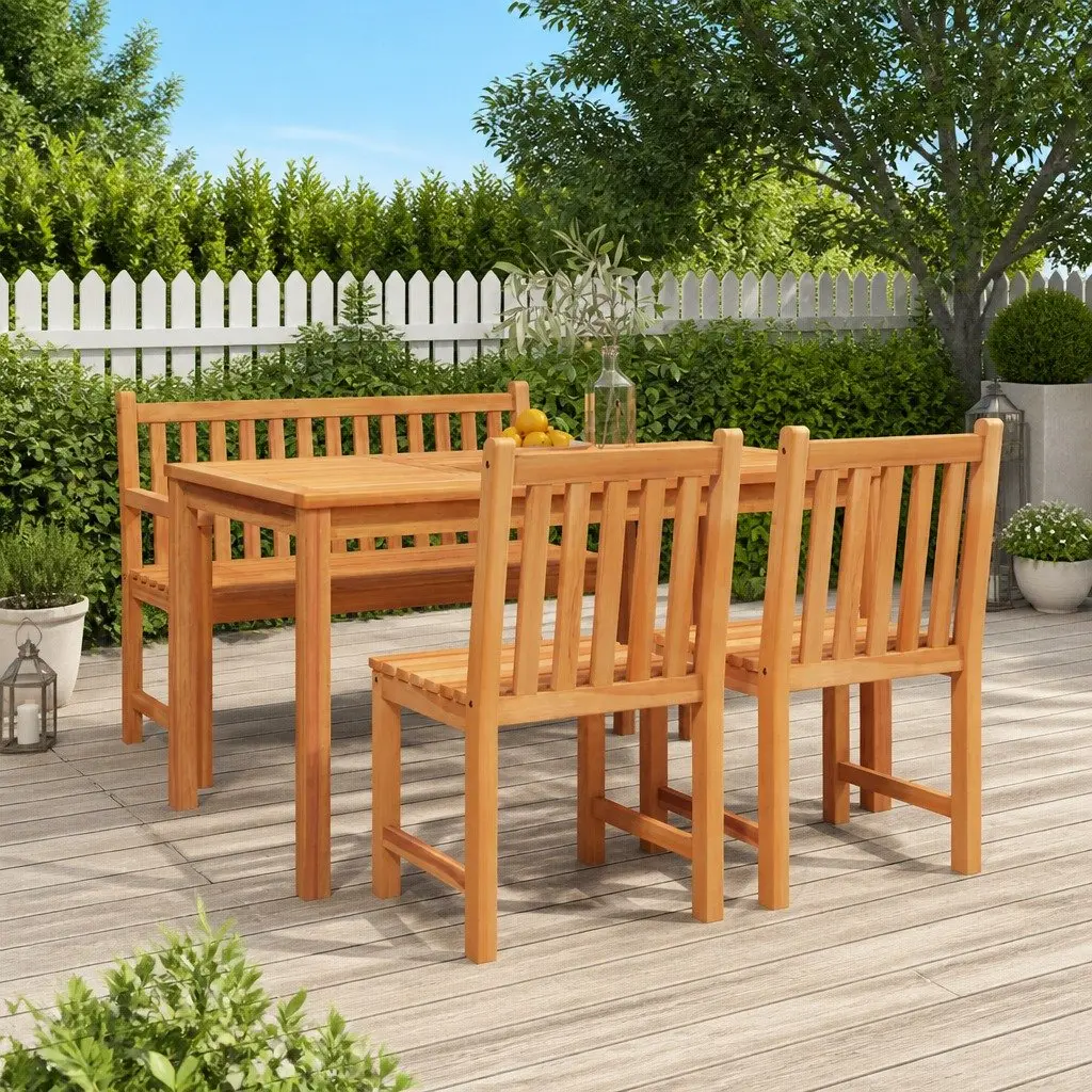 4-Piece Solid Teak Dining Set for Outdoors