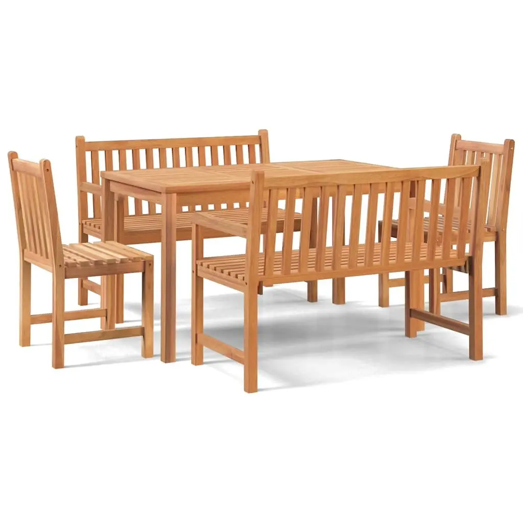 Outdoor Dining Set 5 Piece Garden Furniture Solid Teak Wood Table Chairs Brown