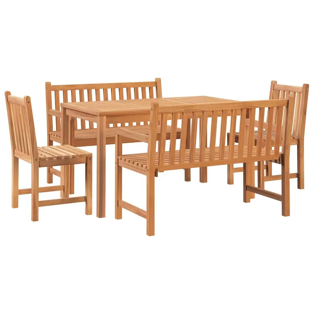 Outdoor Dining Set 5 Piece Garden Furniture Solid Teak Wood Table Chairs Brown