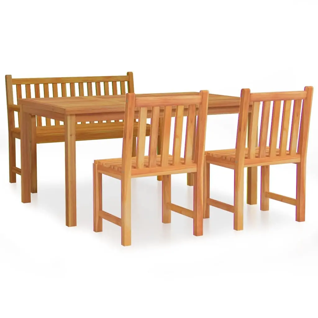 Garden Dining Set 4 Piece Outdoor Furniture Solid Teak Wood Table Chairs Bench