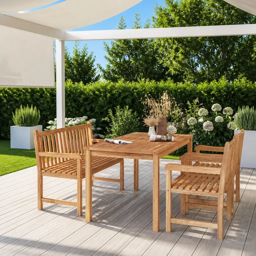 Garden Dining Set 4 Piece Outdoor Furniture Table Chairs Benches Teak Wood