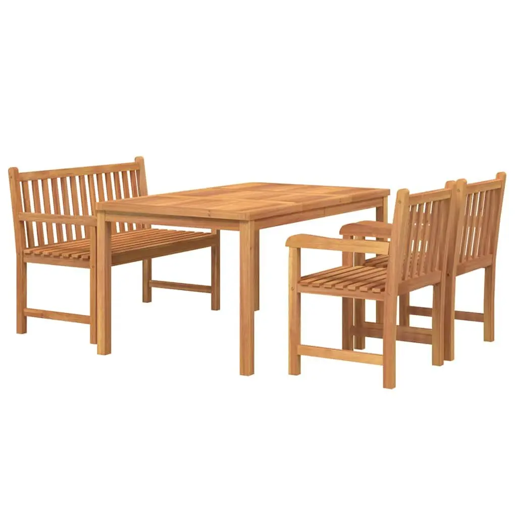 4 Piece Garden Dining Set Outdoor Furniture Solid Teak Wood Table Bench Chairs Brown