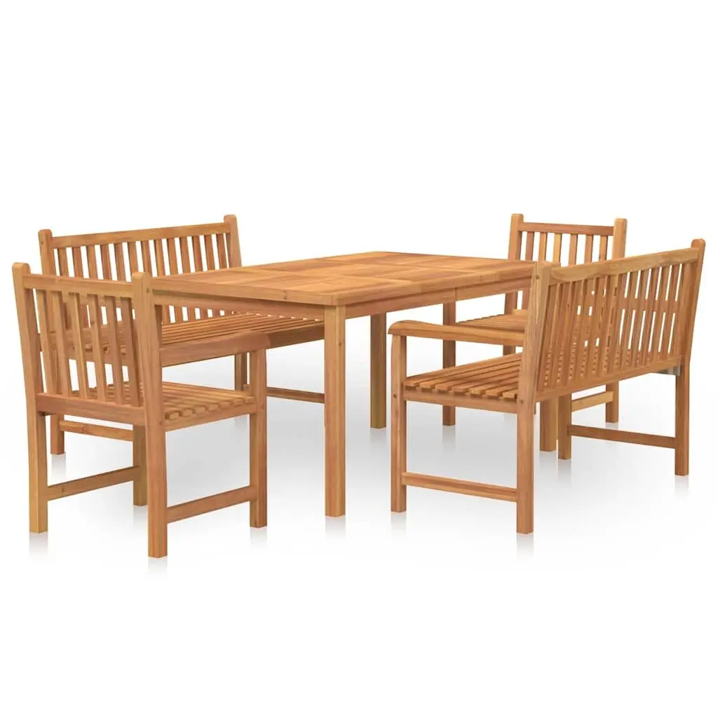 5 Piece Solid Wood Garden Dining Set Teak Outdoor Furniture Table Chairs Benches Brown