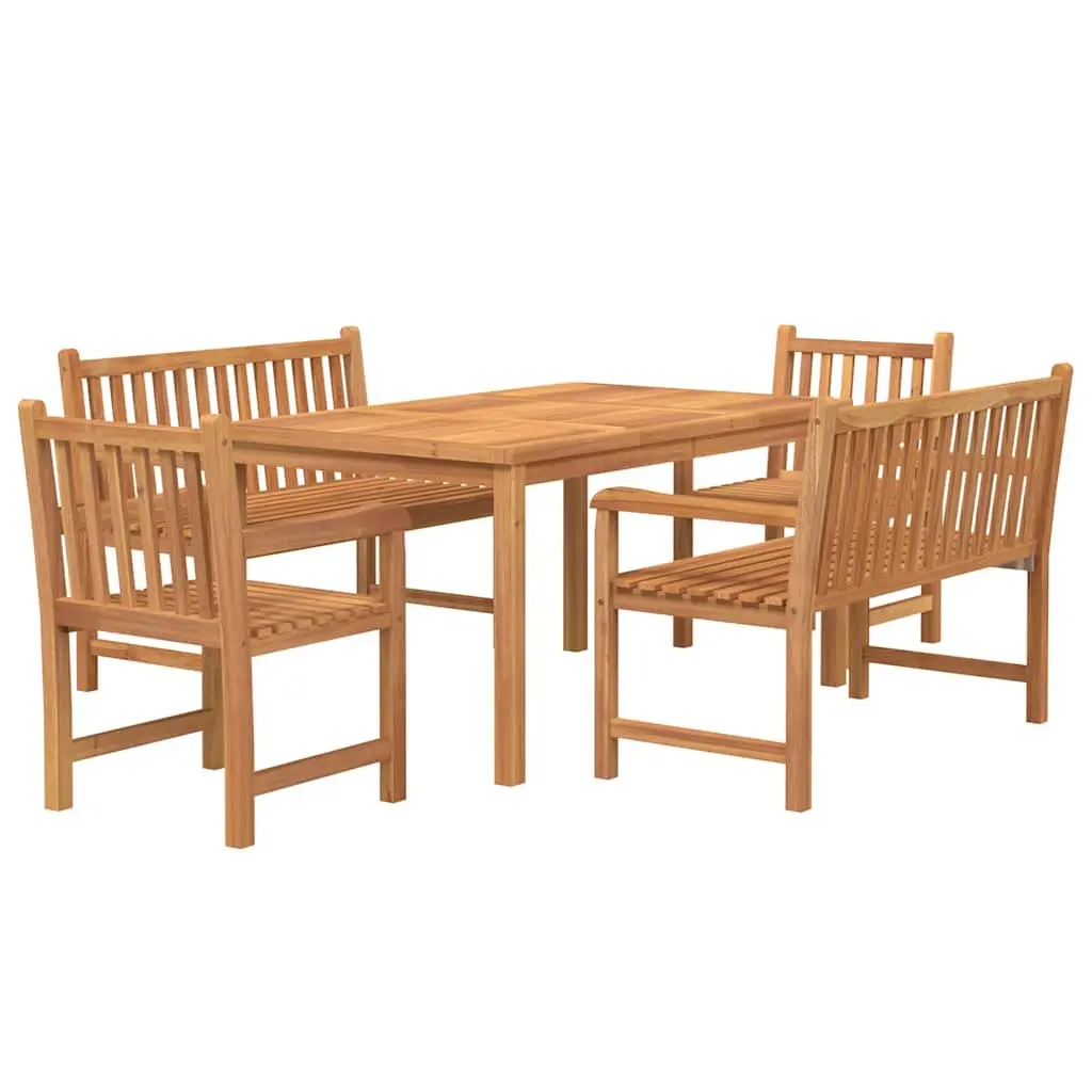 5 Piece Solid Wood Garden Dining Set Teak Outdoor Furniture Table Chairs Benches Brown