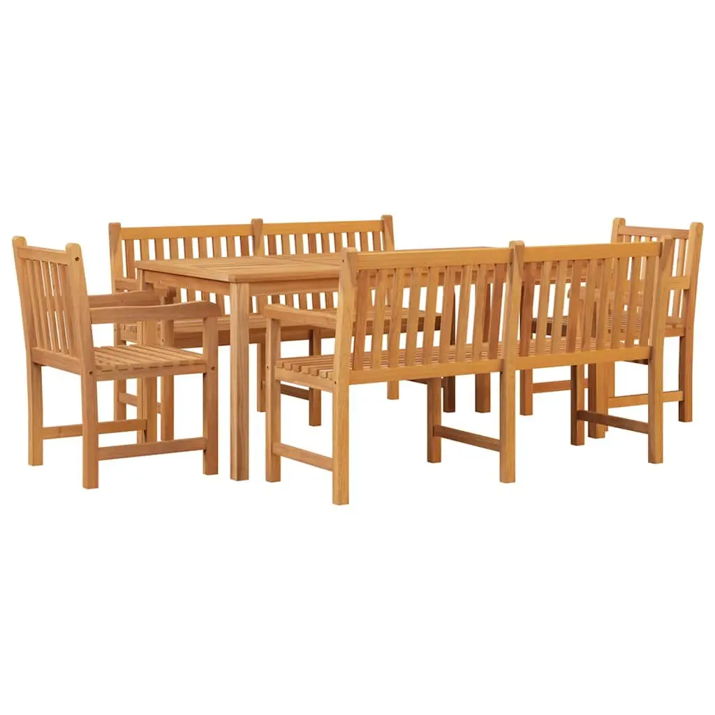 Garden Dining Set 5 Piece Outdoor Furniture Table Chairs Bench Teak Wood Brown