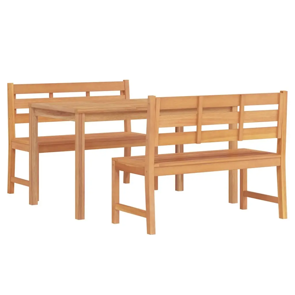 3 Piece Garden Dining Set Solid Teak Wood Outdoor Furniture Brown Table Benches
