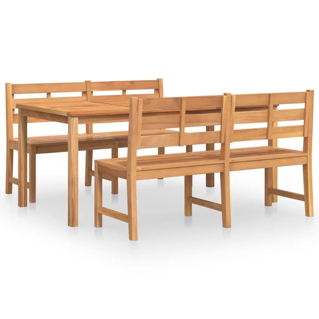 Garden Dining Set Outdoor Furniture 3 Piece Teak Wood Table Benches Brown