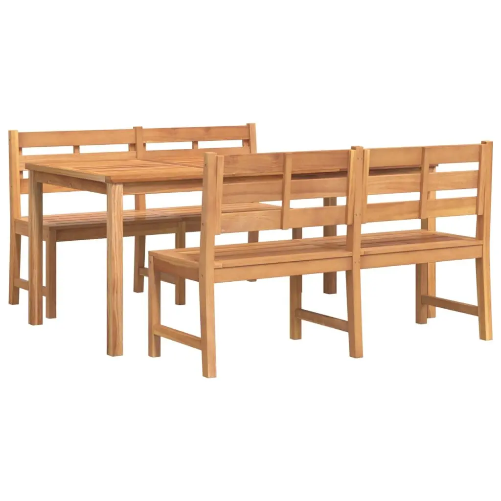 Garden Dining Set Outdoor Furniture 3 Piece Teak Wood Table Benches Brown