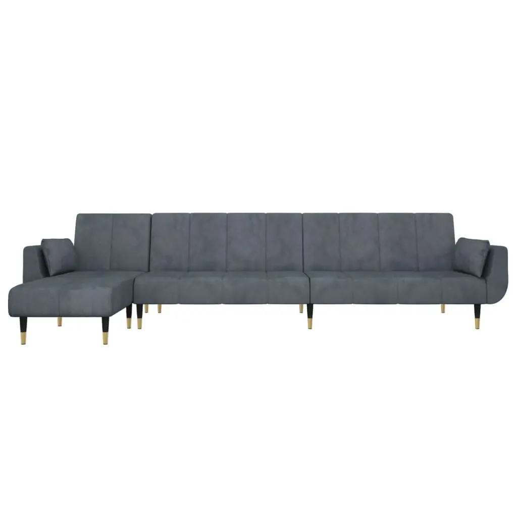 L-Shaped Sofa Bed Grey 275x140x70cm Convertible 3-Position Sleeper Couch Velvet