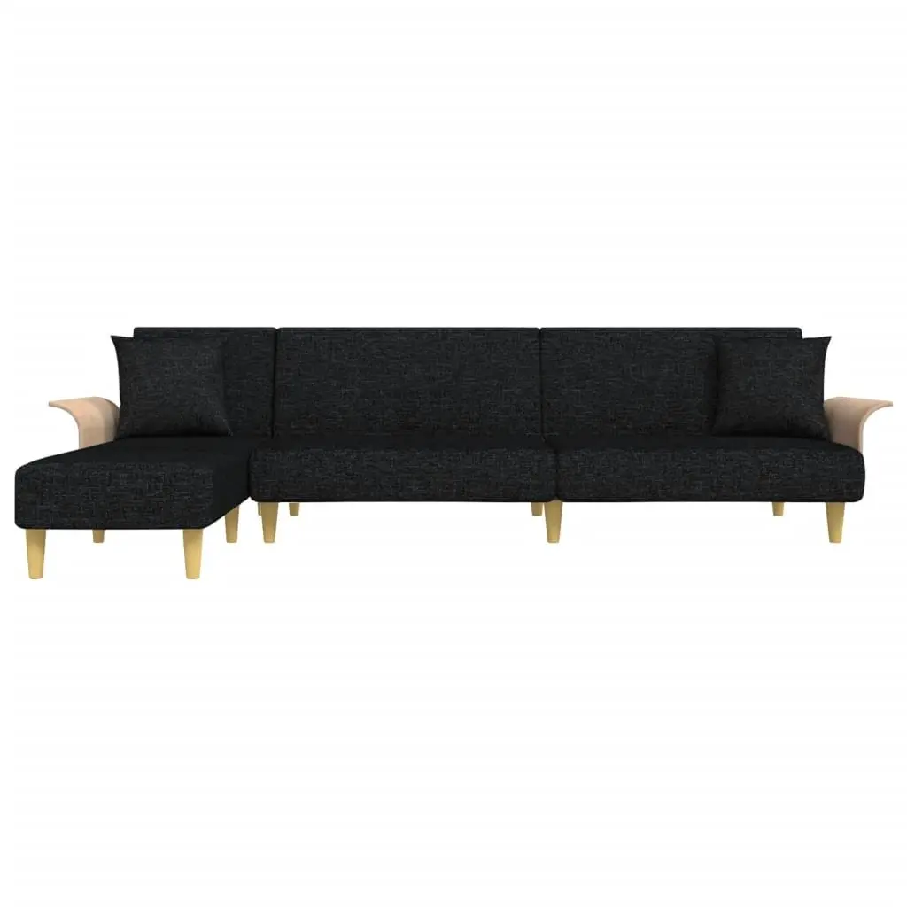L-Shaped Sofa Bed Black Convertible Sleeper Couch Fabric Chaise Lounge Daybed