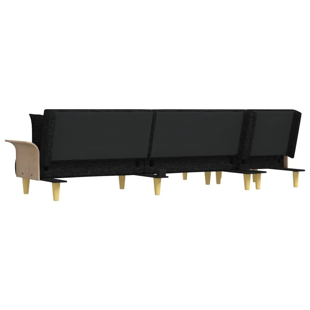 L-Shaped Sofa Bed Black Convertible Sleeper Couch Fabric Chaise Lounge Daybed