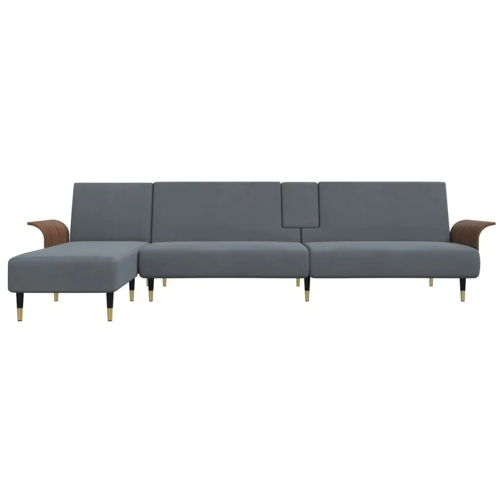 L-Shaped Sofa Bed Grey Convertible Sleeper Couch Chaise Lounge with Tea Table