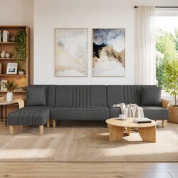 L-Shaped Sofa Bed Grey Convertible Sleeper Couch Chaise Lounge Guest Furniture