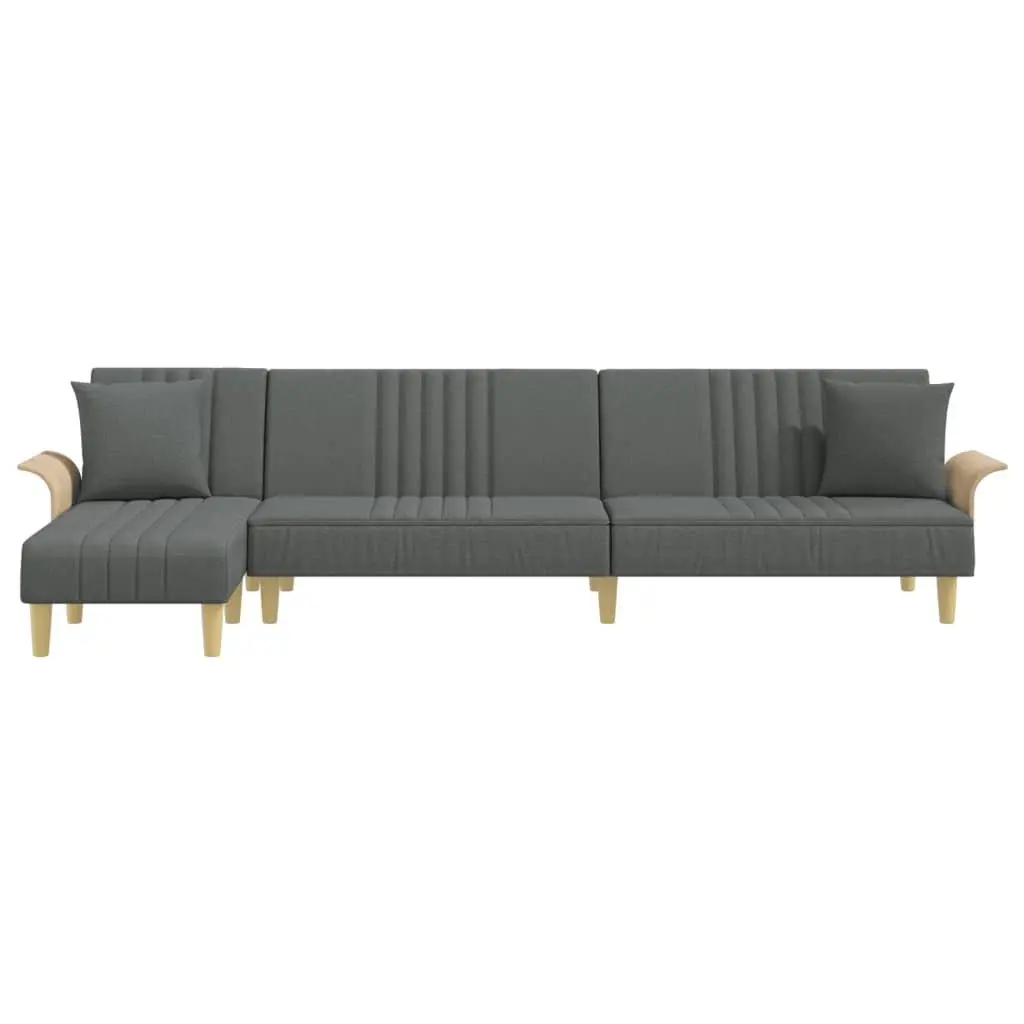 L-Shaped Sofa Bed Grey Convertible Sleeper Couch Chaise Lounge Guest Furniture