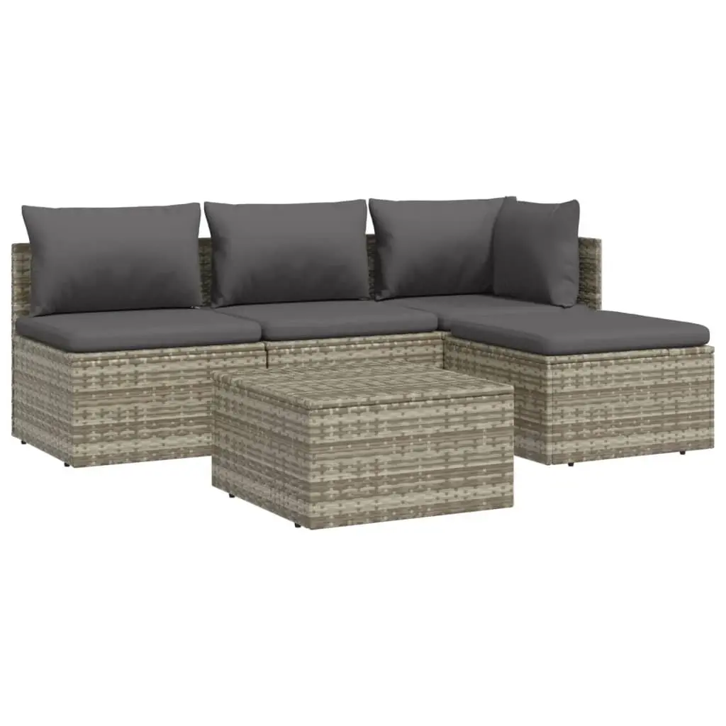 Outdoor Furniture Set 5 Piece Grey Poly Rattan Lounge Set for Relaxing with Cushions