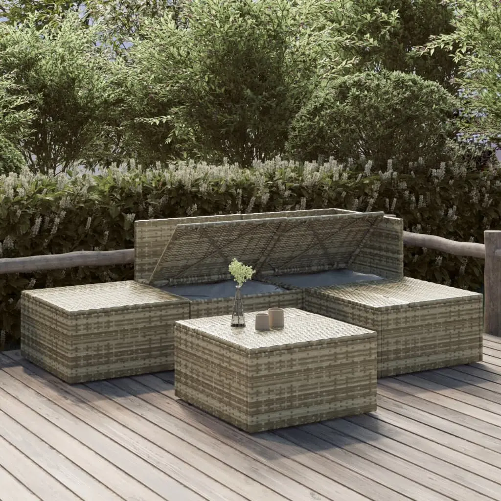 5 Piece Garden Lounge Set Outdoor Patio Furniture Cushions Grey Poly Rattan