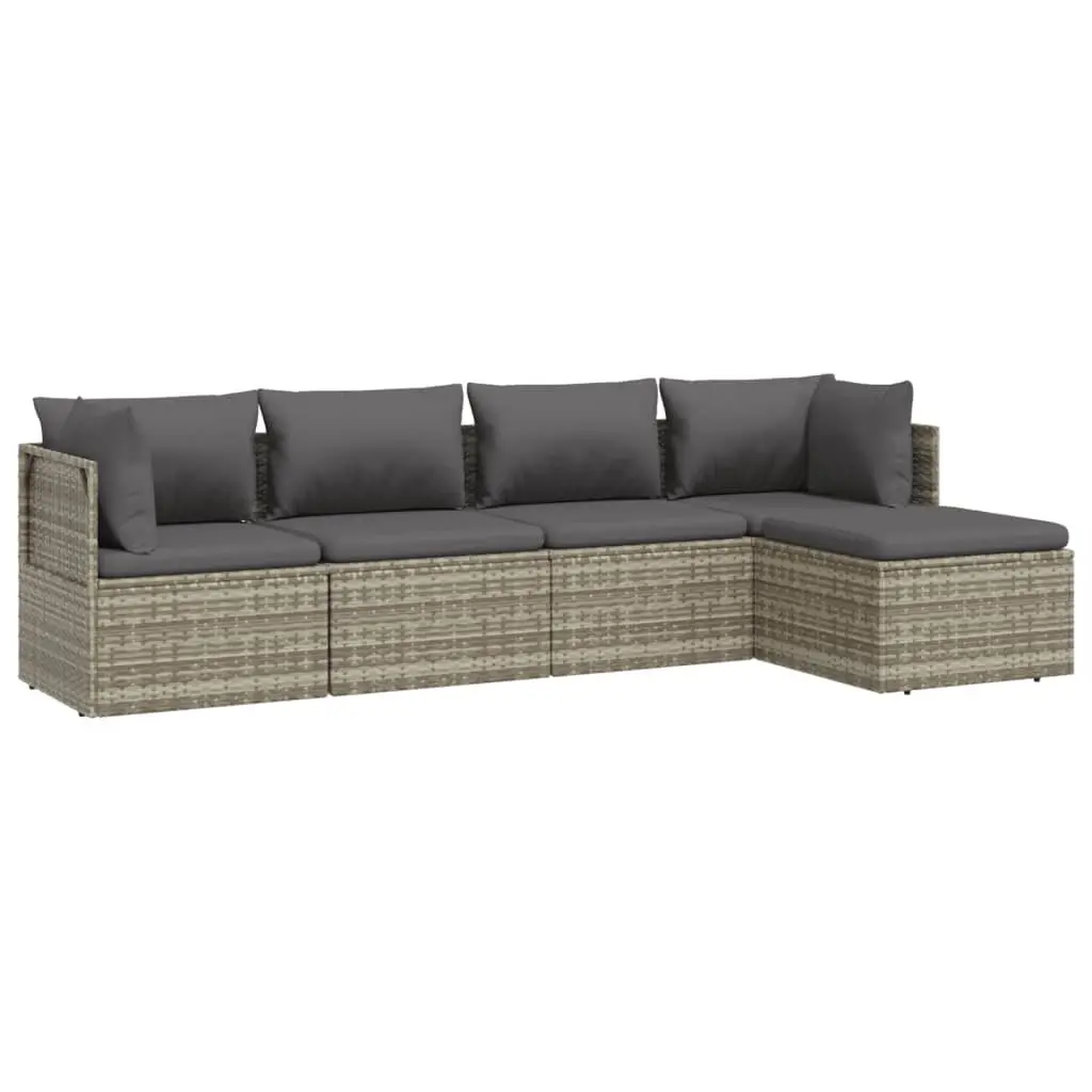 5 Piece Garden Lounge Set Outdoor Furniture Cushions Grey Poly Rattan