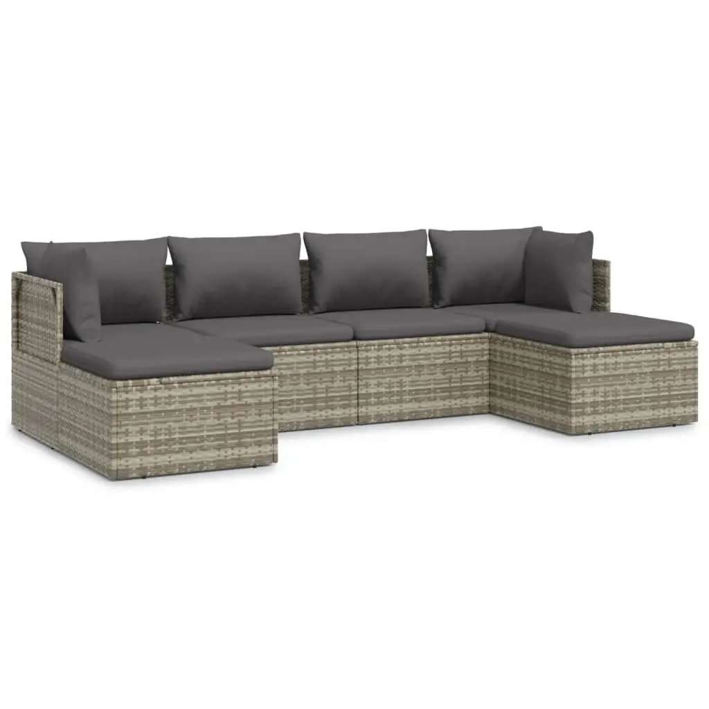 6 Piece Garden Lounge Set Outdoor Furniture Grey Poly Rattan Cushions