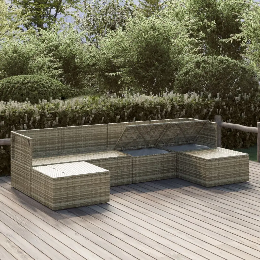 6 Piece Garden Lounge Set Outdoor Furniture Grey Poly Rattan Cushions