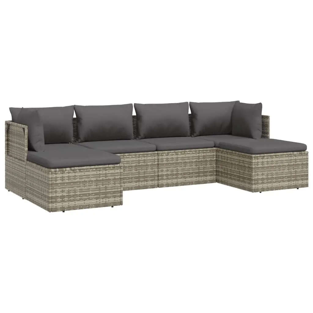 6 Piece Garden Lounge Set Outdoor Furniture Grey Poly Rattan Cushions