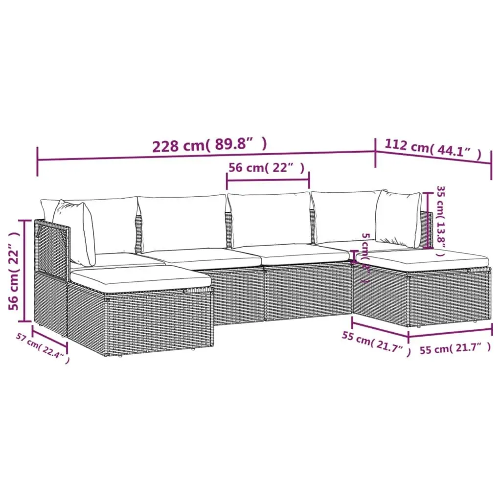 6 Piece Garden Lounge Set Outdoor Furniture Grey Poly Rattan Cushions