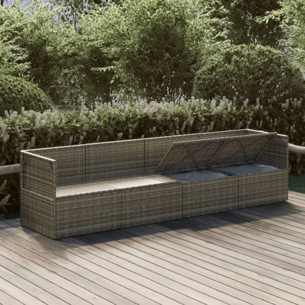 Garden Lounge Set Grey Poly Rattan Outdoor Furniture 4 Piece with Cushions and Storage