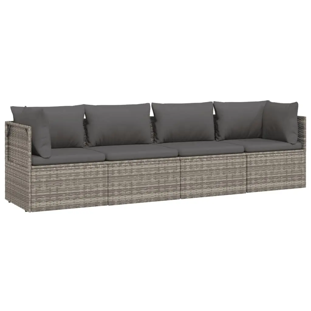Garden Lounge Set Grey Poly Rattan Outdoor Furniture 4 Piece with Cushions and Storage