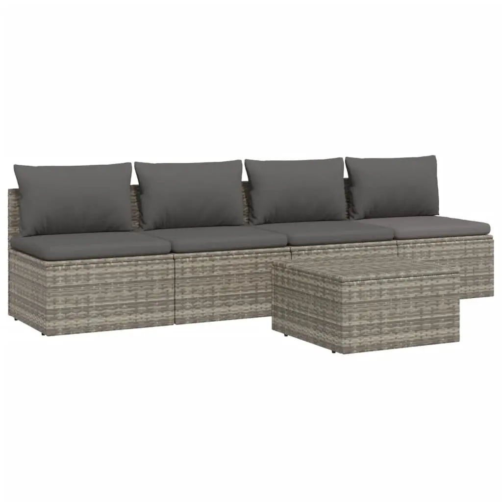 Garden Lounge Set 5 Piece Outdoor Furniture Poly Rattan Cushions Grey