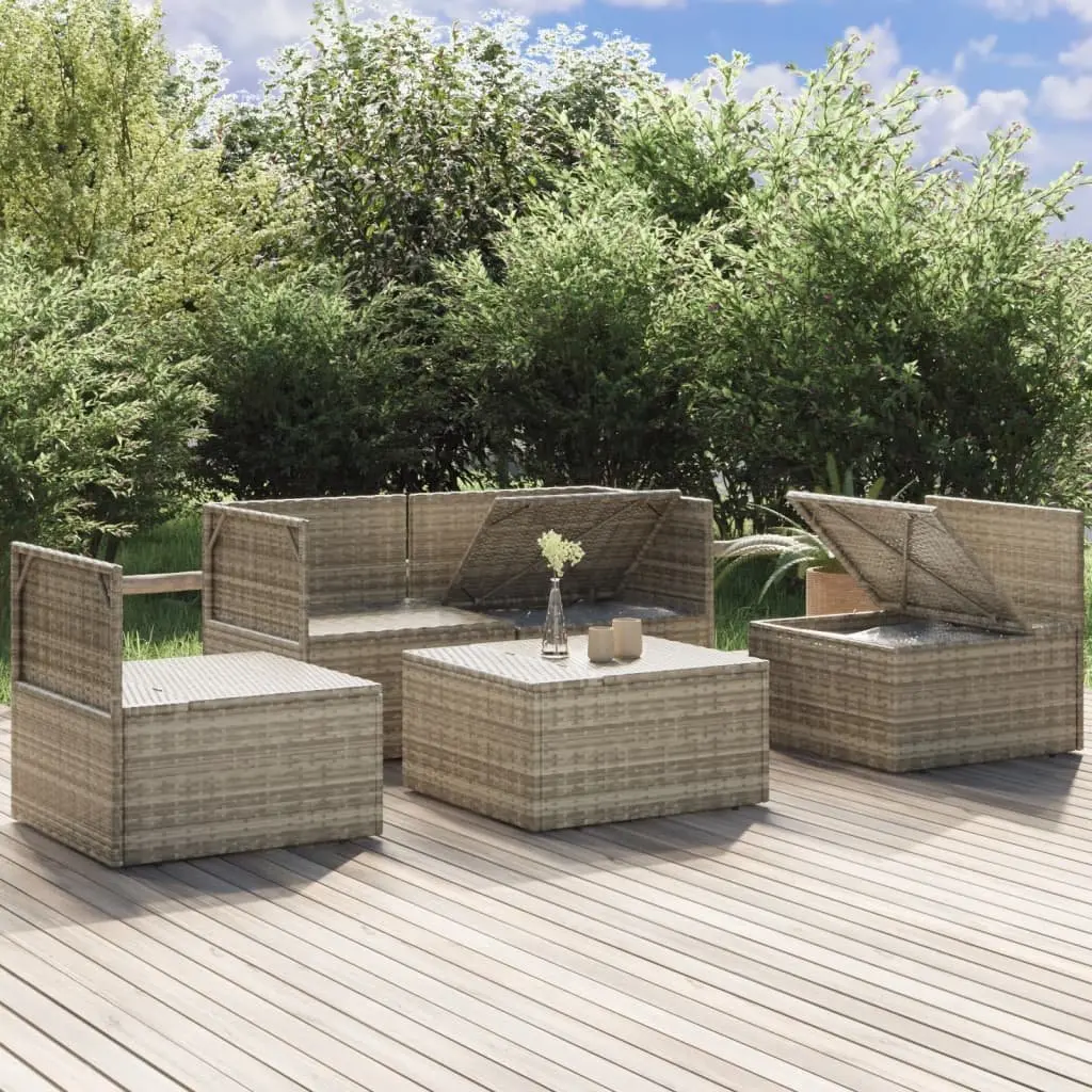 Outdoor 5 Piece Garden Lounge Set Grey Rattan Cushions Storage Furniture