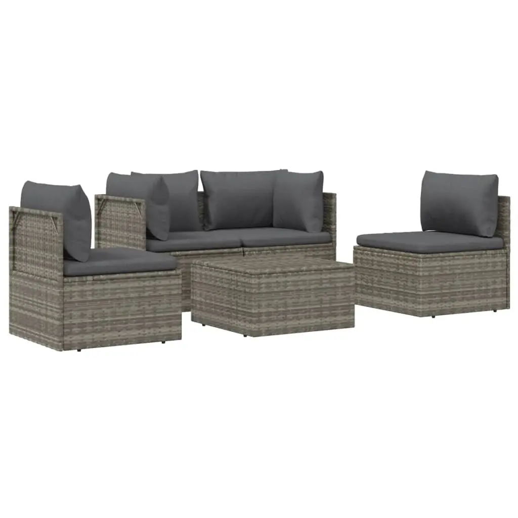 Outdoor 5 Piece Garden Lounge Set Grey Rattan Cushions Storage Furniture