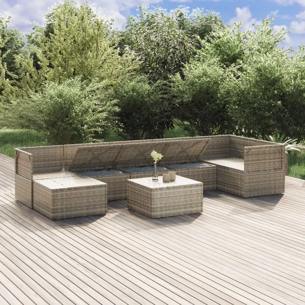Outdoor Furniture 8 Piece Lounge Set Grey Poly Rattan Cushions