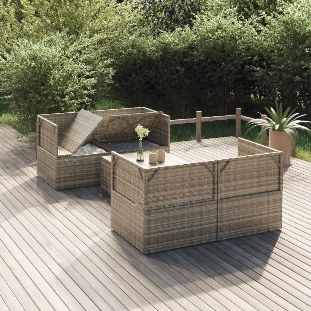 5 Piece Grey Garden Lounge Set with Cushions